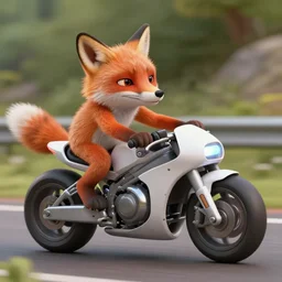 a fox driving a futuristic motorbike by @ beeple _ crap in 4 k ultra high resolution, close - up, funny feeling