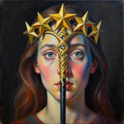intricate five star enchanted wand portrait by pablo picasso, oil on canvas, hdr, high detail, photo realistic, hyperrealism, matte finish, high contrast, 3 d depth, centered, masterpiece, award - winning, vivid and vibrant colors, enhance light effect, enhanced eye detail, artstationhd