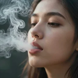 extreme closeup of smoke from a young woman's mouth, closeup!!, thick swirling smoke everywhere, by conrad roset, brush strokes, trending on artstation
