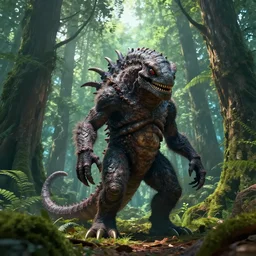 wide angle dslr photograph of a very hairy demogorgon, standing in a forest clearing, epic cinematic lighting, digital art