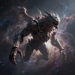 gigantic eldritch creature floating in space with a nebula in the background, digital art, artstation, detailed, realistic