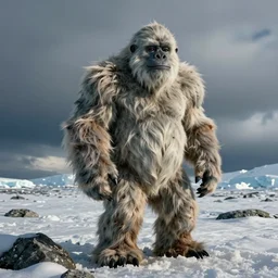 an old photograph of a yeti in the arctic wastes