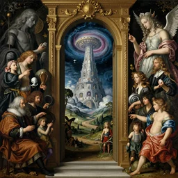 a cosmic doorway to a fantasy landscape, by annibale carracci, by h. r. giger, by karol bak, by kiki smith, by laurie lipton, by pieter bruegel the elder, by yoshitaka amano, in a symbolic and meaningful style, insanely detailed and intricate, hypermaximalist, elegant, ornate, hyper realistic, super detailed
