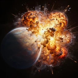 two planets colliding and disappearing in a tremendous explosion, highly detailed, octane render, 8 k, unreal engine