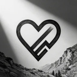 tattoo stencil. pencil line drawing, black and white, stylized heart of a logo for a gym