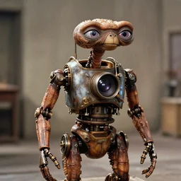 A movie still of the steampunk robot in ET (1982)