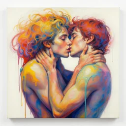 a man being overcome by love, psychedelic dripping colors, detailed painting by painting by man ray and pablo amaringo yayoi kusama man ray gottfried helnwein