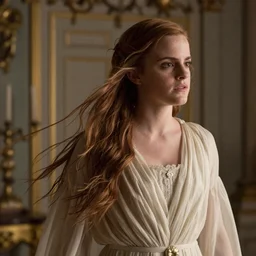 closeup Emma Watson long hair flowing robes baroque room cinematic lighting stanley kubrick barry lyndon 4k