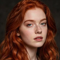 hyper realistic photography beautiful girl, face tamzin merchant, red hair, style of academisme