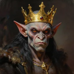 The goblin king wearing a golden crown, painting by Frank Frazetta, detailed, 4k