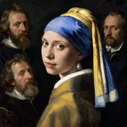 portrait of scarlett johansson, oil painting by johannes vermeer, by john singer sargent, by jan van eyck, by hans holbein, by greg rutkowski, baroque painting, oil on canvas, alla prima, realistic, expressive emotions, intricate textures, illusionistic detail, masterpiece