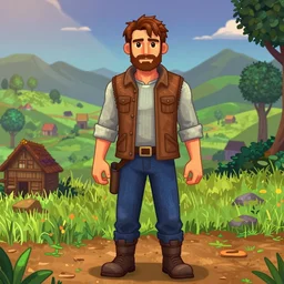 dexter morgan as stardew valley style, detailed, colorful