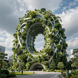 utopian design, biophilic architecture, urban green, futurist, japan