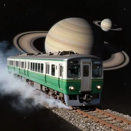 1 0 0 shinkansens plowing through space and saturn can be seen by shigeru komatsuzaki