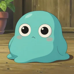 cute living blob of paint with big anime eyes, by studo ghibli