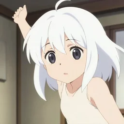 anime film visual of a young girl with white hair in her room interior, cute face by ilya kuvshinov, makoto shinkai, kyoto animation, dynamic perspective and pose, detailed facial features detailed eyes, less nose expression, crisp and sharp cel shade