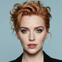portrait of a beautiful Christina Hendricks with cyberpunk hairstyle by Mario Testino, ca. 1980, close up, detailed, award winning, Sony a7R
