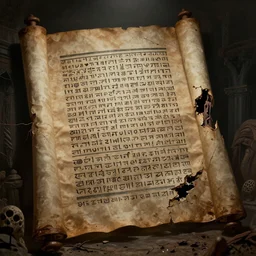 horrifying ultra - realistic disconcerting photo of a partially damaged dead sea scroll with nabeatean aramaic in sideways columns, dark, brooding, volume lighting, atmospheric lighting, painted, intricate, ultra detailed, well composed, best on artstation, cgsociety, epic, stunning, gorgeous, intricate detail, wow, masterpiece