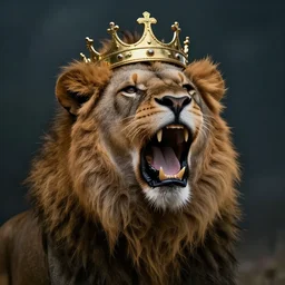 might lion roar with crown on head. Digital art, cinematic, dramatic, HD, 8k