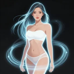 hoang thuy linh wearing a skimpy clothes, digital illustration by ruan jia on artstation, outlined by whirling illuminated neon lines and fine lines swirling in circles by jesper ejsing and rhads and makoto and shinkai and lois van baarle, digital art, trending on artstation - h 8 3 2