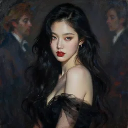 lee ji - eun as an alluring luxurious evil goddess by donato giancola and claude monet, rule of thirds, seductive look, beautiful, refined, masterpiece