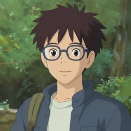 A handsome young man wearing AI glasses by Hideaki Anno