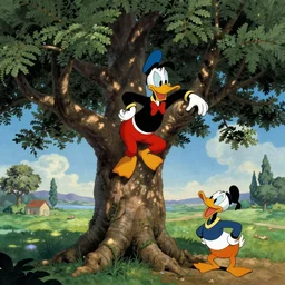 scrooge mc duck in a tree, cartoon style, don rosa, carl barks