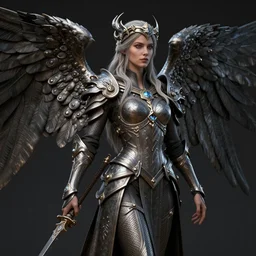 complex 3 d render hyper detailed ultra sharp of a beautiful ornate valkyrie princess angel of death gorgeous, d & d, medieval dark fantasy, battle armor, fiery aura, dynamic, intricate, octane render, 8 k, hd, rim light, art by takeshi obata & satoshi kon & artgerm & billelis & wlop