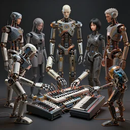robot making modular synth music, art by wagner kuroiwa tristan eaton, stanley artgermm, tom bagshaw, greg rutkowski, carne griffiths, ayami kojima, beksinski, giger, trending on deviantart, photorealistic, vray, hdr, hyper detailed, dramatic lighting, octane render, weta digital, 3 d sculpture