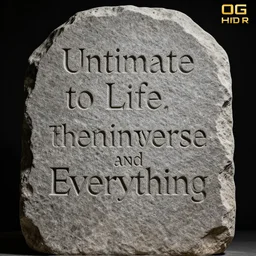 stone tablet carved with the ultimate answer to life, the universe and everything, hi def and detailed, 8k, HDR, CG Society
