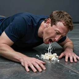 Photorealistic Mark Zuckerberg vomiting all over the floor, Hyperdetailed, 108 Megapixels, artstation concept art