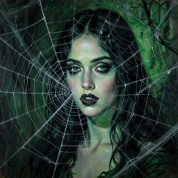 a beautiful terrifying painting dark gothic ana de armas close up woman in a spider web, green, and black hues by raymond swanland, gaston bussiere craig mullins alphonse mucha basil gogos norman rockwell takato yamamoto, jack kirby, ruan jia, roberto ferri, monet, by wlop, moebius syd mead roger dean