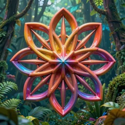flower of life made out off molten metal floating in lush rainforest by ivan aivazovsky, coherent, psychedelic, hyper realism, high detail, vivid colors, octane render, unreal engine, 8 k, smooth gradients, high contrast, depth of field by jacek yerka