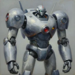 an intricate oil painting of a giant anime robot with rounded and circular parts by simon stalenhag