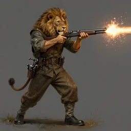 Full body concept art of A High fantasy WW1 lion firing a heavy shotgun trending on artstation deviantart Pinterest detailed High Resolution HD 8k