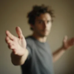 a photograph of a guy shrugging, but it's all blurry, completely blurred