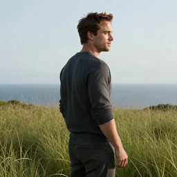 handsome cullen overlooking the horizon, ultra detailed, cinematic shot, photorealistic, octane render, high definition, fine details, lush grass scenary