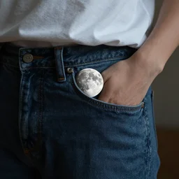 a person holding a small moon in their pocket