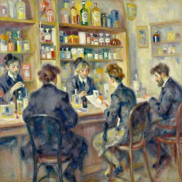 peinture a l'huile tres detaillee, tres complexe, eclairage cinematique, prime, coups de pinceau, aquarelle abstraite de la pharmacie occidentale, art, belle lumiere cinematographique, le romantisme americain, par huang guangjian, gil elvgren, ruan jia, randy