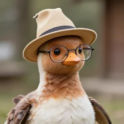 eine ente mit einem hut und einer brille