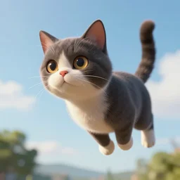 Cinematic shot of flying cat, hd, 4k, AAA game, octane render, raytracing, RTX