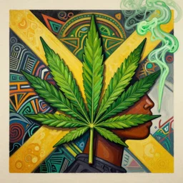 Jamaican Marijuana profile picture by Sachin Teng, symetrical, Organic Painting ,  Leaf Green, adidas, Green smoke, Impressive, Award Winning, Warm, Good Vibes, Positive, geometric shapes, energetic, intricate background, graffiti, street art:2 by Sachin Teng:4