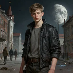 A portrait of a cyberpunk gopnik teenager on the street of a Soviet slum on the moon, Norilsk, sci-fi, fantasy, intricate, very very beautiful, elegant, highly detailed, digital painting, artstation, concept art, smooth, sharp focus, illustration, art by artgerm and greg rutkowski and alphonse mucha