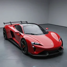 futuristic red exotic ev supercar, designed by syd mead porsche and pininfarina