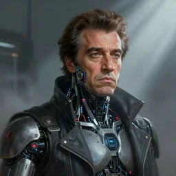 ultra realistic medium shot of danny de vito how a cyborg cyberpunk, sci - fi, kodak, faces, colour led, soft light, volumetric lighting, fog, rays, night, intricate detailed, digital painting, concept art, smooth, sharp focus, illustration, art by artgerm and greg rutkowski and alphonse mucha