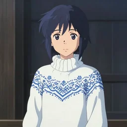 portrait of the sapphire herald in an elegant winter sweater, by makoto shinkai, by akihiko yoshida, by zdzislaw beksinski, by dariusz zawadzki, artbook, tone mapped, deep blues, shiny, soft lighting