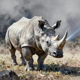 rhiniceron, pinterest, artstation trending, behance, watercolor, by coby whitmore, silver, laser light,