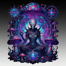 Psychedelic Alien with psychedelic mushroom Dark Neon colored Universe cosmic entities sacred geometry space krakens by Tyler Edlin trending on artstation HD