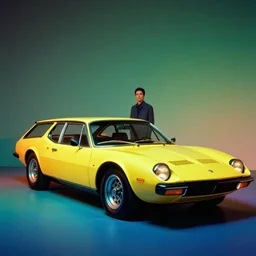 designed by chris bangle stylized poser of a single 1 9 7 5 station wagon shooting brake de tomaso pantera, neon, ektachrome photograph, volumetric lighting, f 8 aperture, cinematic eastman 5 3 8 4 film
