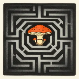 lost in a labyrinth, by gediminas pranckevicius, dark shadows, woodblock, complementary - colors, tremella - mesenterica, poster, polished, by james gilleard, vector